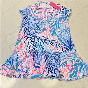Lilly Pulitzer NWT Mini Sadie Polo Dress Girl's‎ XL Crew Blue Kaleidoscope Coral
